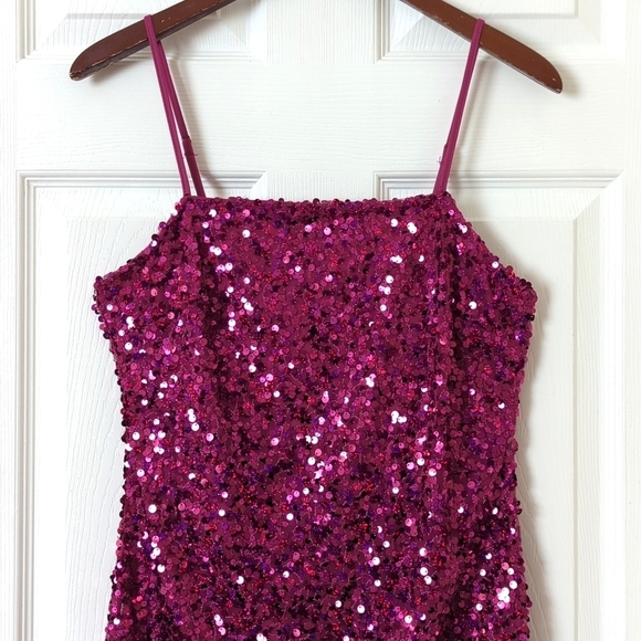 Wild Fable Sequined Sleeveless Lace Up Back Mini Party Dress Magenta Pink Medium - Picture 2 of 15